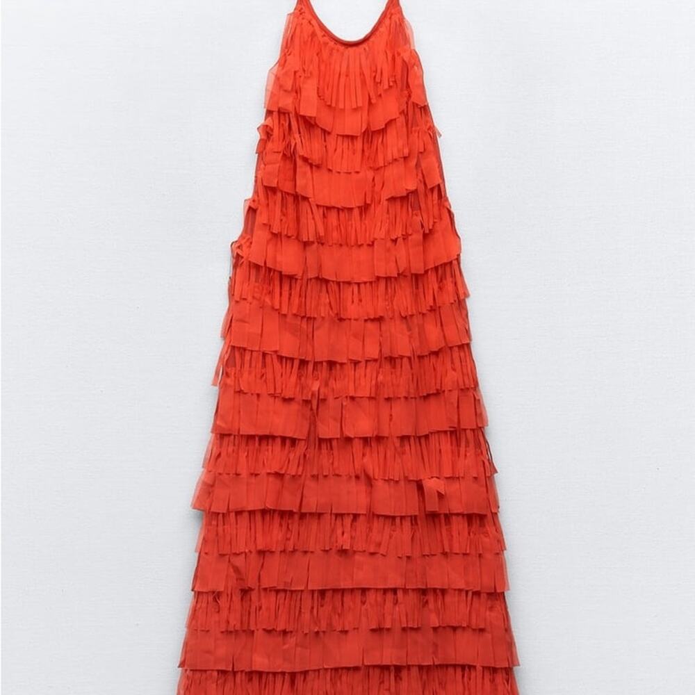 ZARA BLOGGER FAVORITE FRINGED TULLE HALTER DRESS - Picture 12 of 13